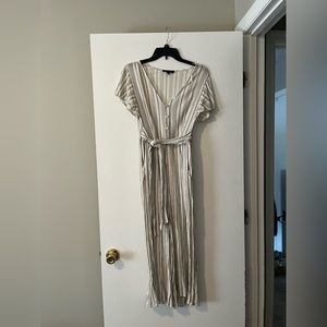 Cream and gray striped jumpsuit